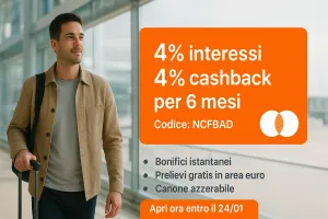Nuova promo ING: Conto Corrente Arancio Più con 4% interessi + 4% cashback per 6 mesi con codice NCFBAD